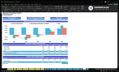 acquiring self storage facility financial model roic financialmodelslab