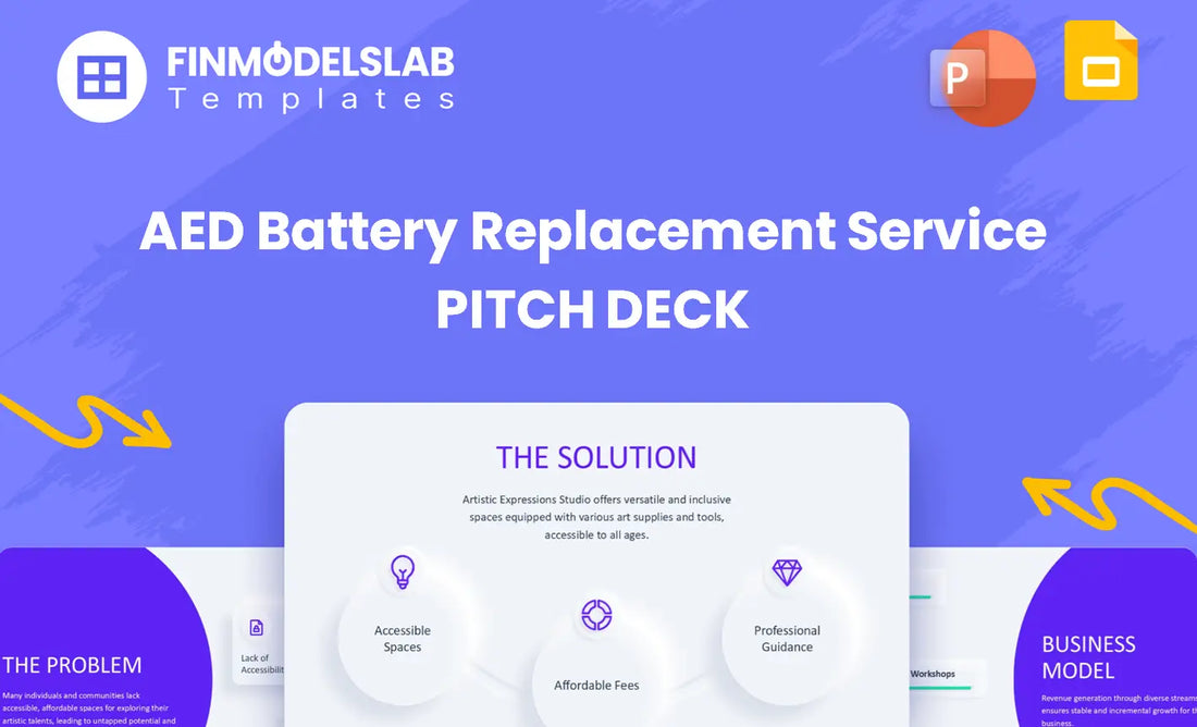 AED Battery Replacement Service Investment Pitch Deck - investor pitch built to secure funding and streamline presentations, offering investor-ready structure, visual storytelling, concise format; addresses tight deadlines and unclear investor expectations.