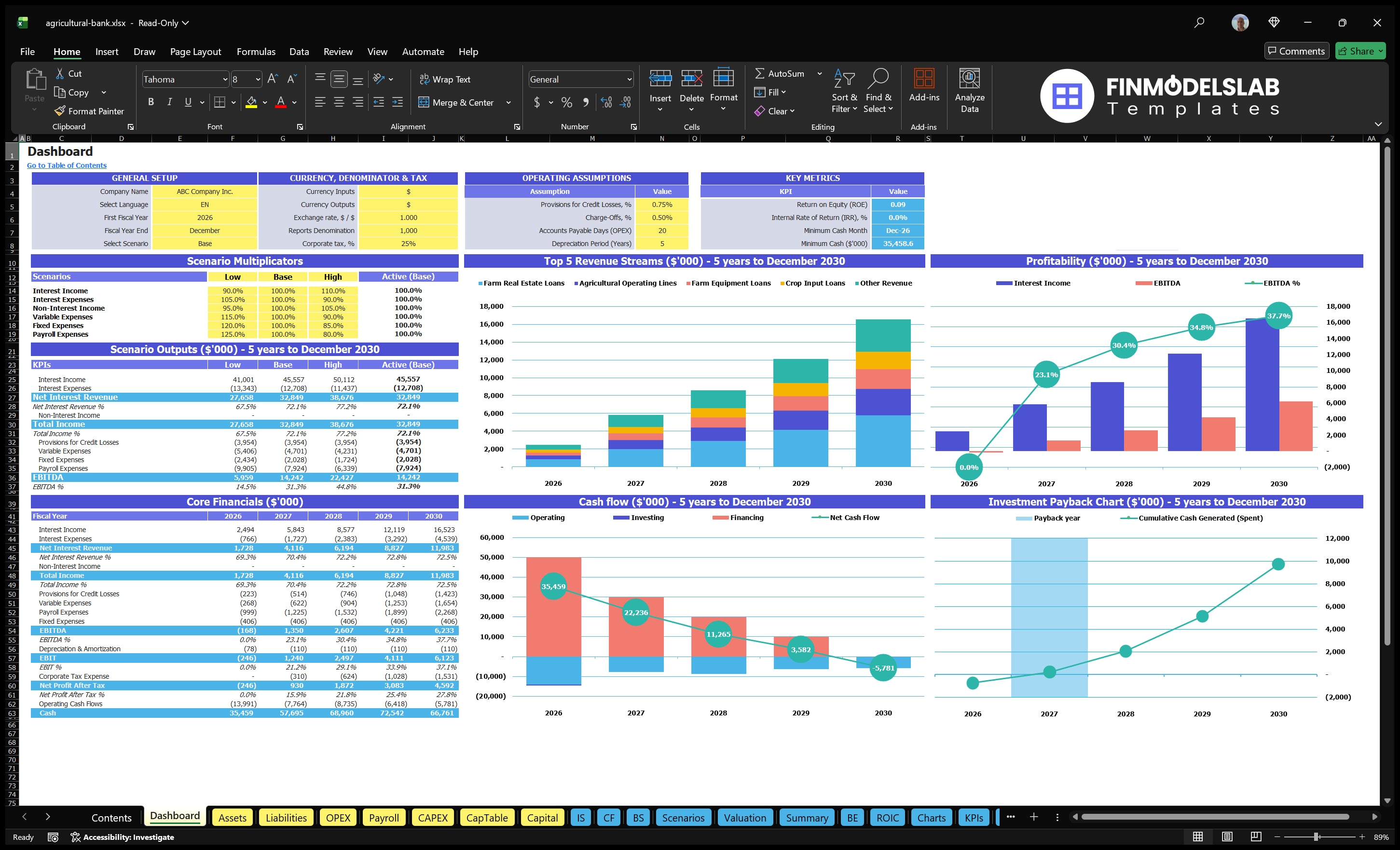 agricultural bank financial model dashboard financialmodelslab