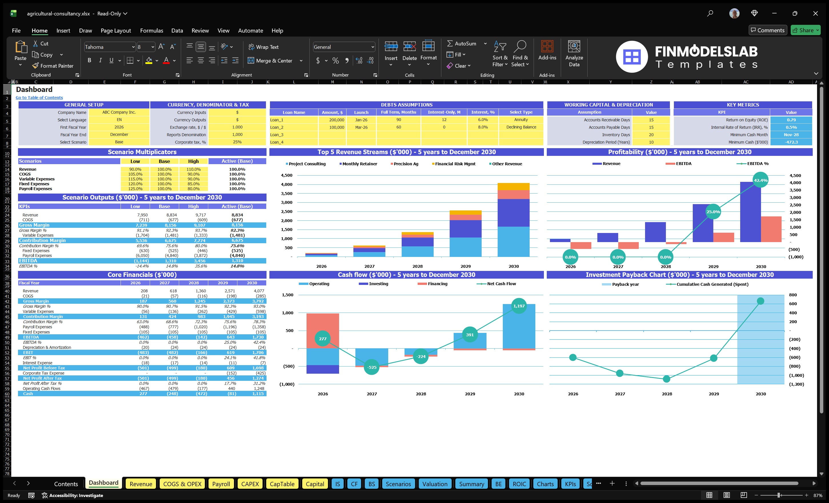 agricultural consultancy financial model dashboard financialmodelslab