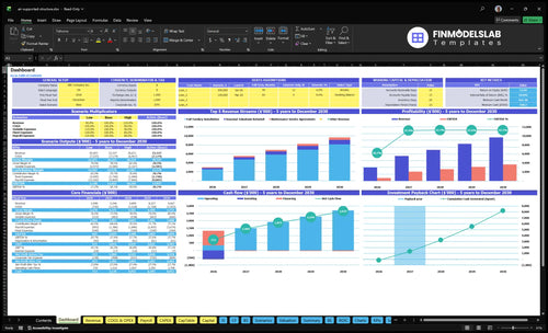 Air Supported Structure Installation Financial Model summarizes key KPIs, runway, cash position and operational performance in a dynamic dashboard, ideal for investor-ready reporting and avoiding cash-flow blind spots.