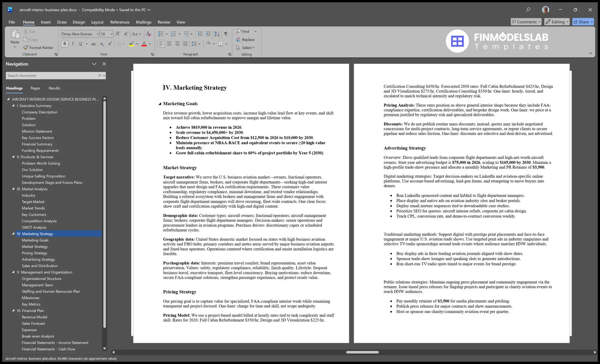 Aircraft Interior Design Service Plan - 819K to 4.5M Revenue