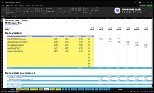 as9100 consulting financial model capex financialmodelslab