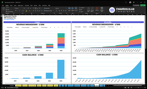 asian grocery store financial model charts financialmodelslab