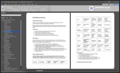 automotive glass repair business plan product financialmodelslab