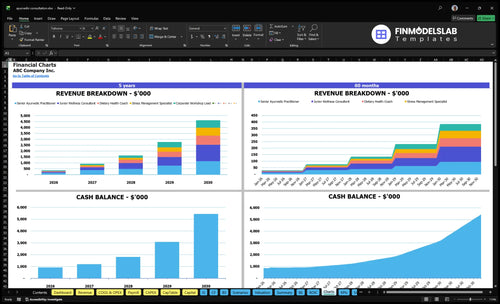 ayurvedic consultation financial model charts financialmodelslab