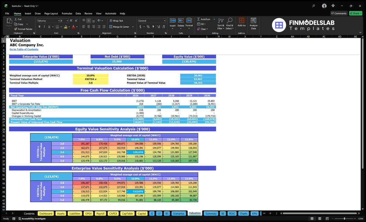 Editable Bank Financial Model