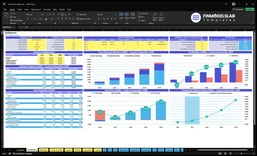 Barrier-Free Accessible Design Financial Model dashboard summarizes key KPIs, runway and cash position with a dynamic dashboard showing performance, investor-ready charts and cash-flow clarity.