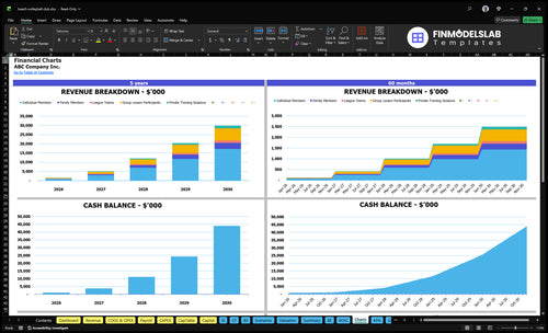 beach volleyball club financial model charts financialmodelslab