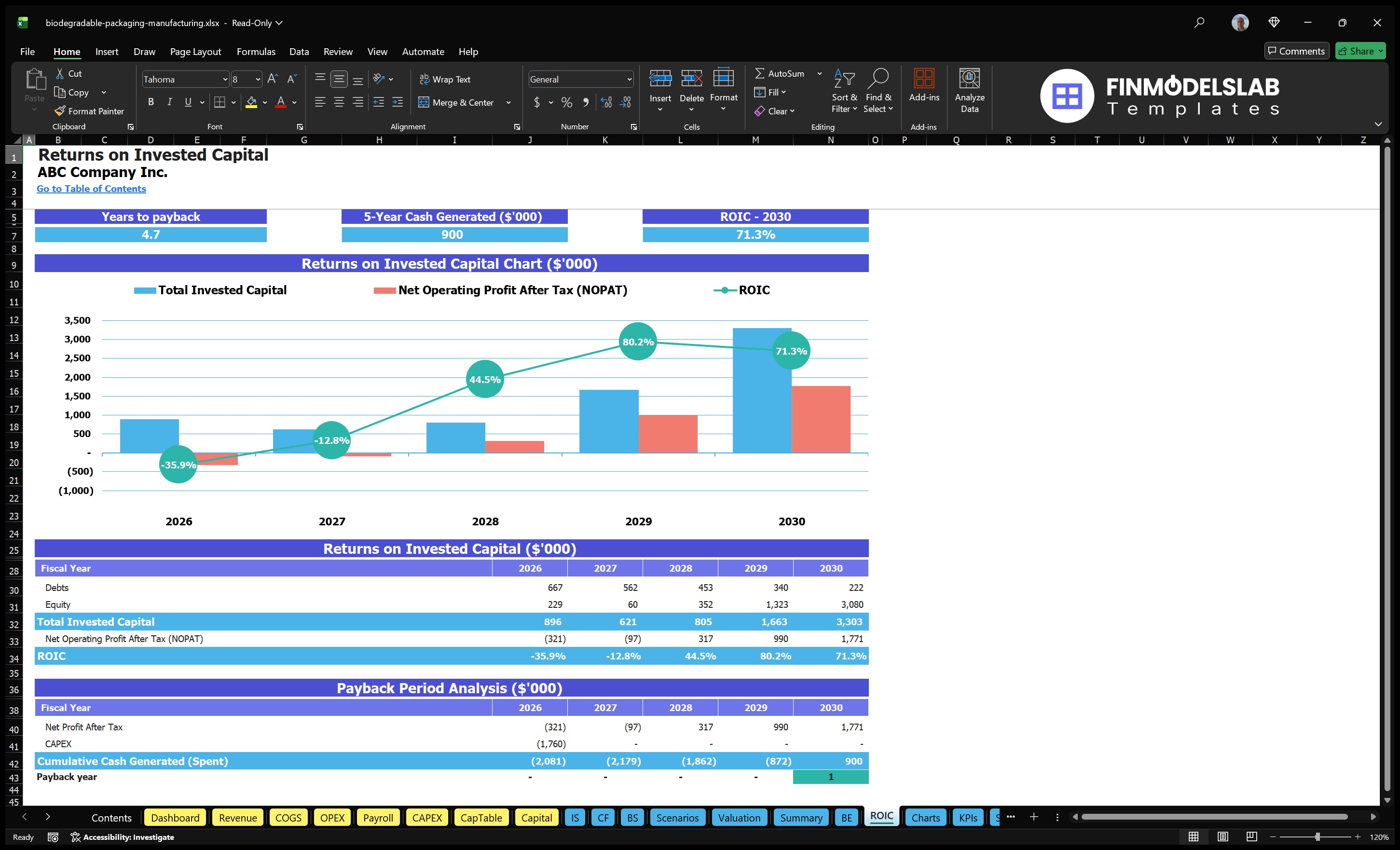 biodegradable packaging manufacturing financial model roic financialmodelslab