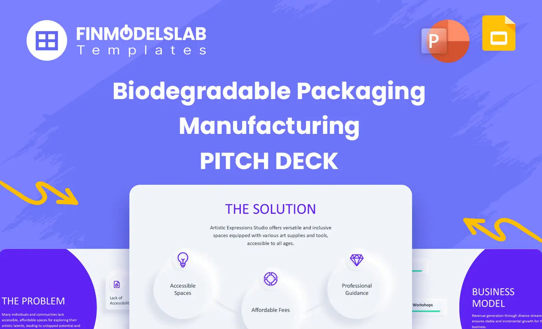 Biodegradable Packaging Manufacturing Investment Pitch Deck - investor pitch built to win funding, with investor-ready structure, concise 8-slide format, visual storytelling and fundraising ask; solves tight deadlines and unclear investor expectations.