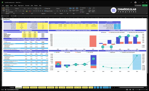 Bonded Warehouse Service Financial Model dashboard summarizes key KPIs, runway and cash position with a dynamic dashboard showing revenue, margins, utilization and performance - investor-ready overview.