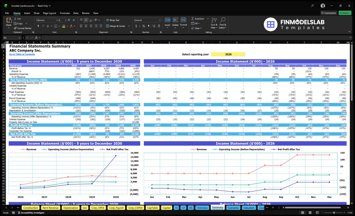 Editable Bonded Warehouse Financial Model