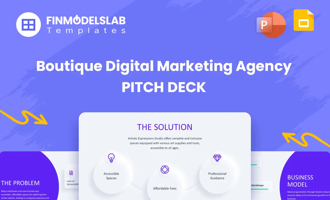 Boutique Digital Marketing Agency Investment Pitch Deck - investor pitch built to win funding and clarity, with investor-ready structure, concise 8-slide format, visual storytelling, and financial snapshot; solves tight deadlines and unclear investor expectations.