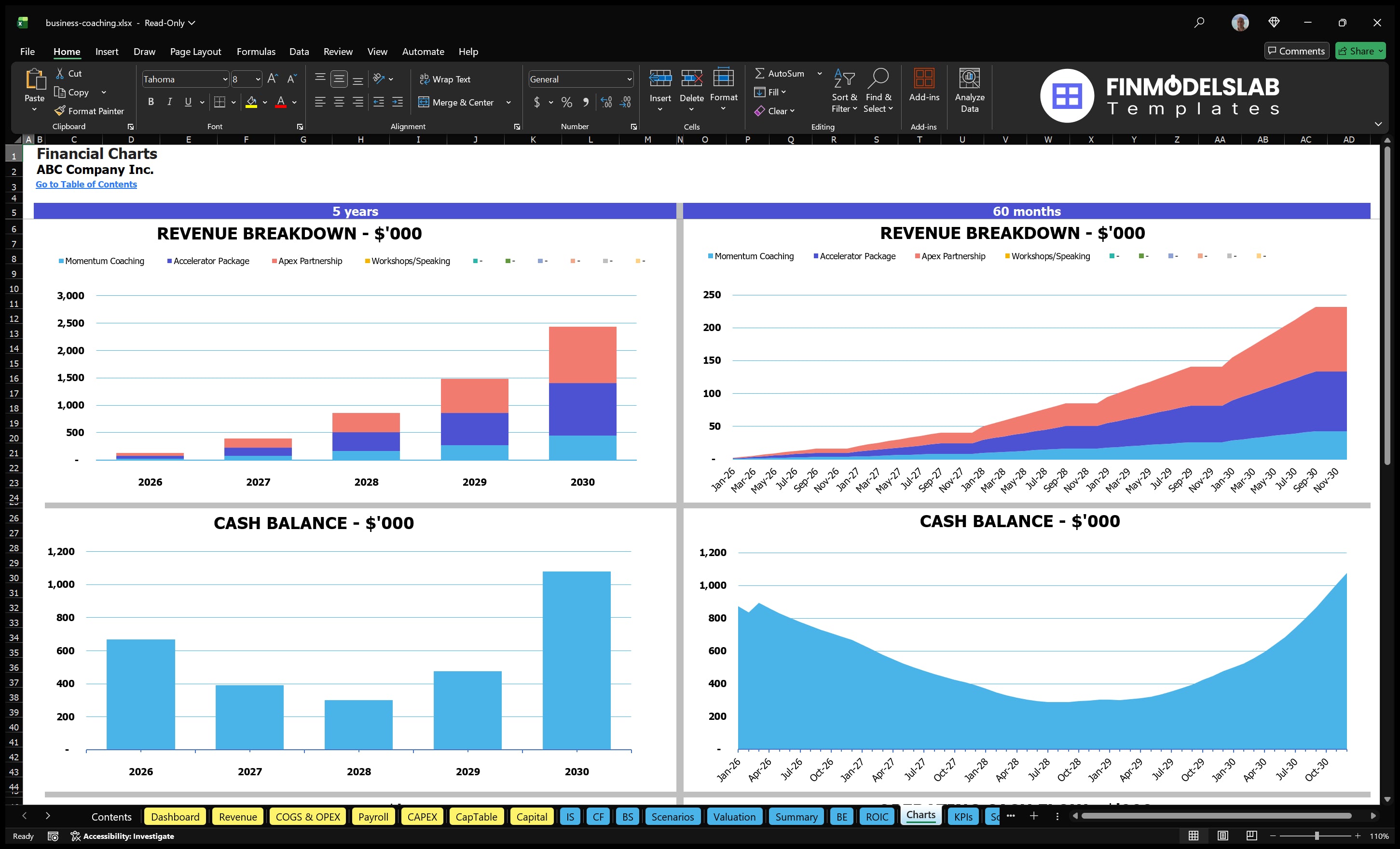 business coaching financial model charts financialmodelslab