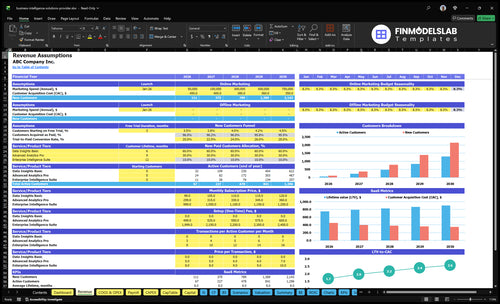business intelligence solutions provider financial model revenue financialmodelslab