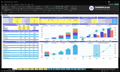 Canine Aquatic Therapy Center Financial Model dashboard summarizes key KPIs, runway and cash position with a dynamic dashboard showing performance, investor-ready visuals and cash-flow clarity.