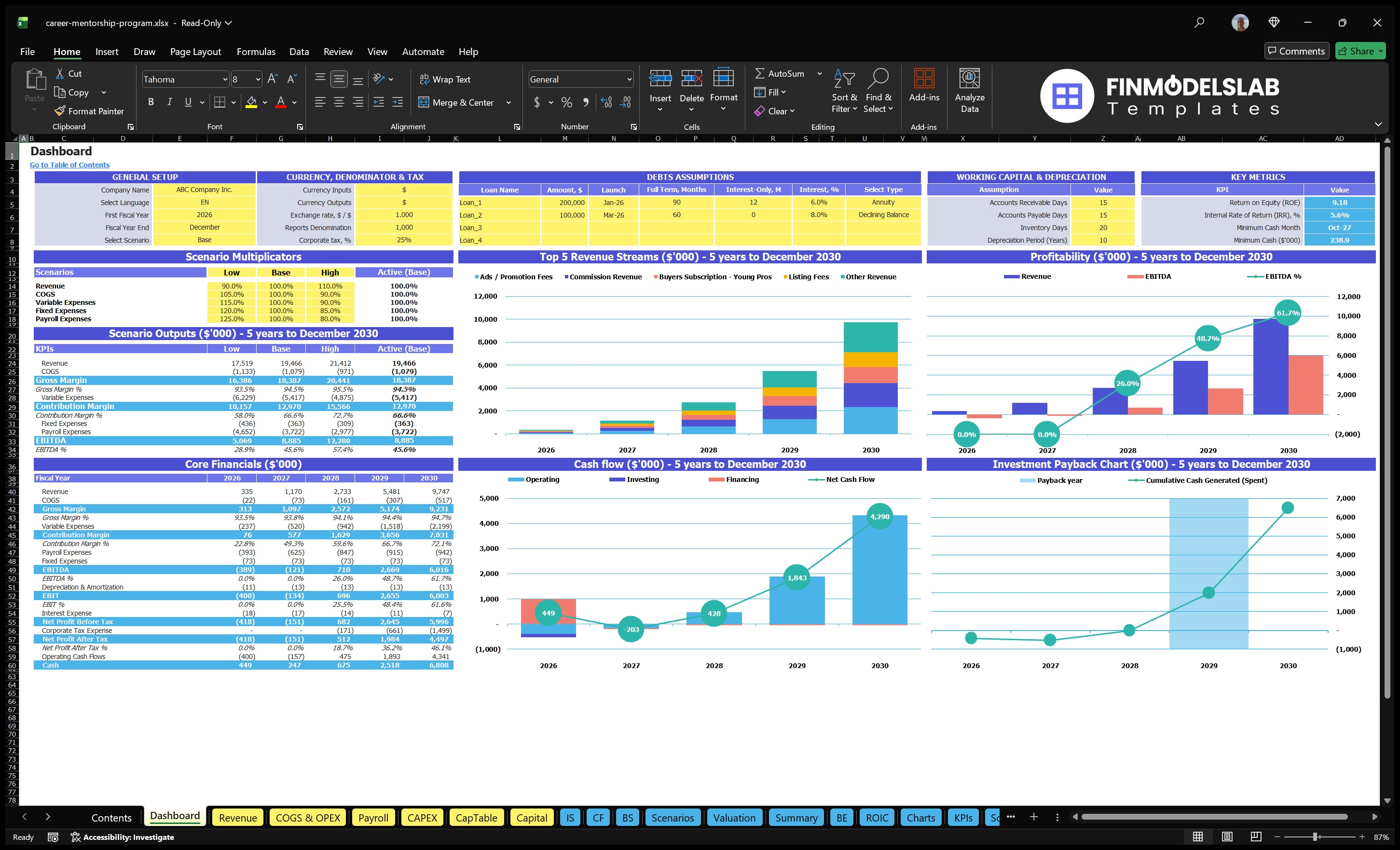 career mentorship program financial model dashboard financialmodelslab