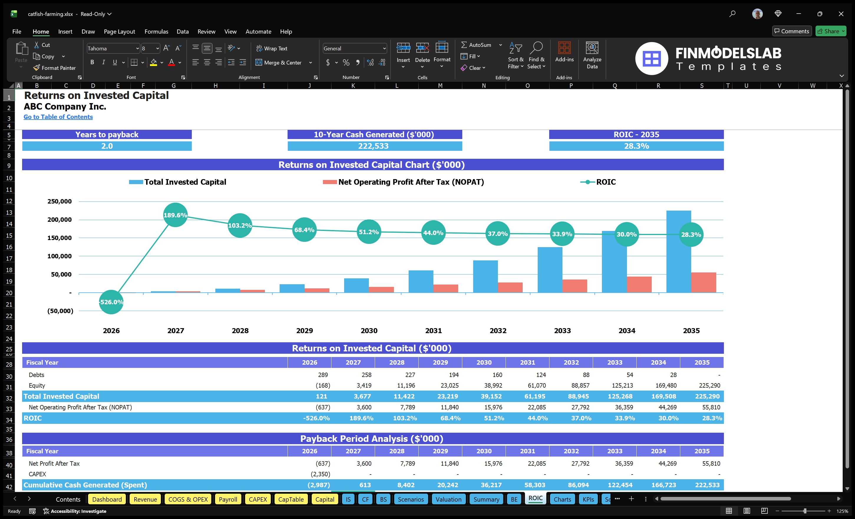 catfish farming financial model roic financialmodelslab