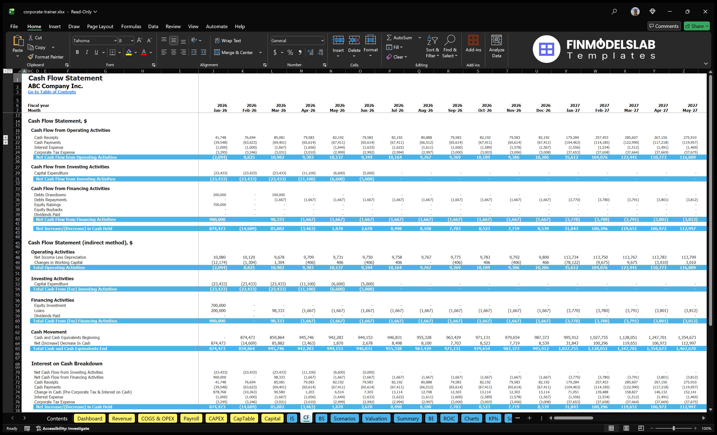 corporate trainer financial model cash flow financialmodelslab
