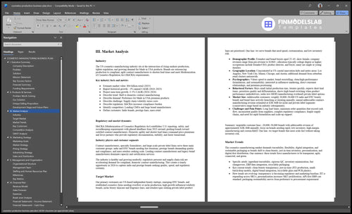 cosmetics production business plan marketing analysis financialmodelslab