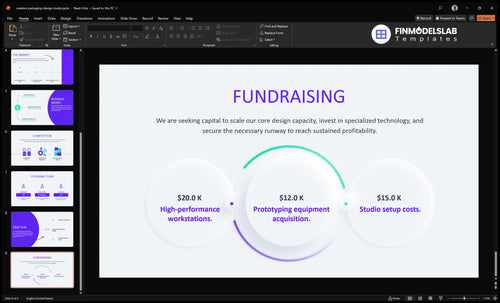 creative packaging design studio fundraising slide financialmodelslab
