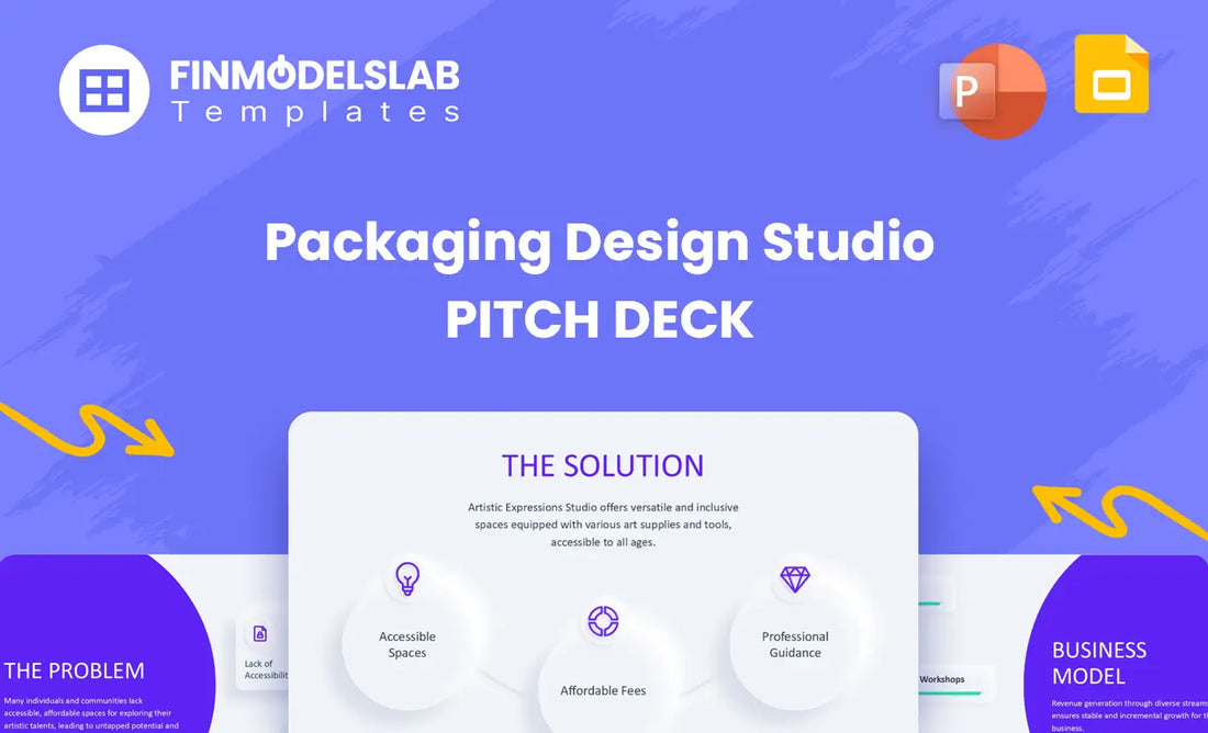 Packaging Design Studio Investment Pitch Deck - investor pitch built to win funding, featuring investor-ready structure, visual storytelling, concise 8-slide format, and fundraising clarity; solves tight deadlines and unclear investor expectations.