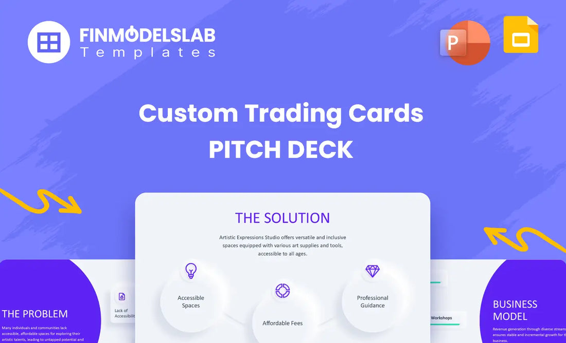 Custom Trading Cards Investment Pitch Deck built for investor pitch decks to secure funding and partnerships, offering investor-ready structure, visual storytelling, concise 8-slide format, and fundraising clarity while addressing tight deadlines and unclear investor expectations
