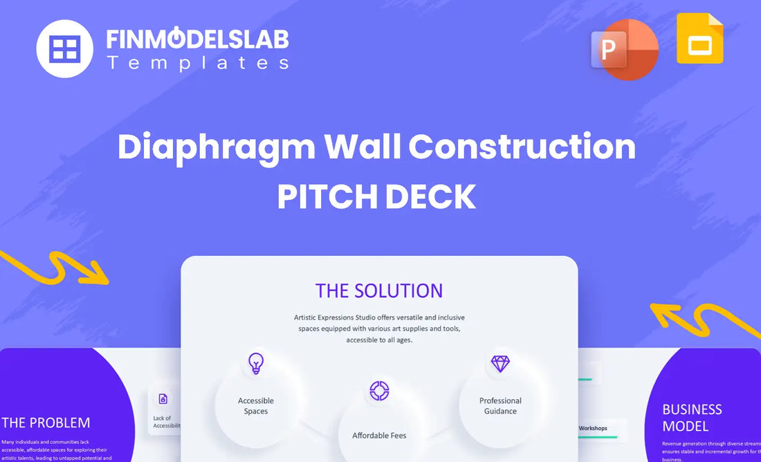 Diaphragm Wall Construction Investment Pitch Deck - investor pitch to win funding, built for clear investor expectations and tight deadlines; offers investor-ready structure, visual storytelling, concise 8-slide format, and fundraising ask guidance while addressing limited time and unclear investor expectations.