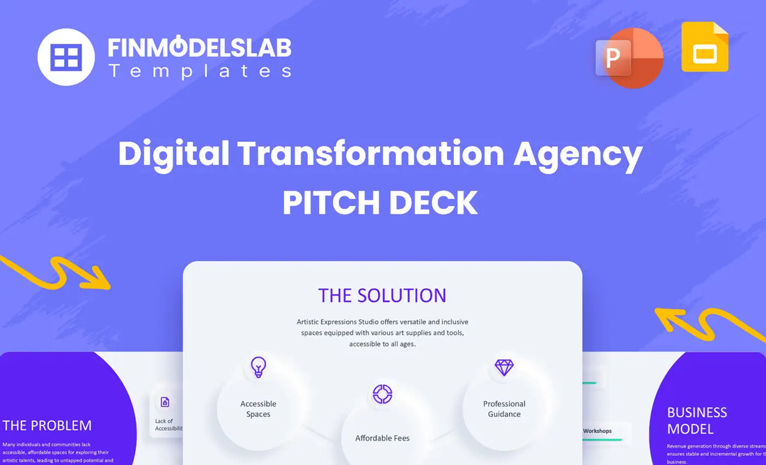 Digital Transformation Agency Investment Pitch Deck - investor pitch built to secure funding and align stakeholders, offering investor-ready structure, concise 8-slide format, visual storytelling, and fundraising guidance; helps buyers save time and overcome unclear investor expectations and tight deadlines.