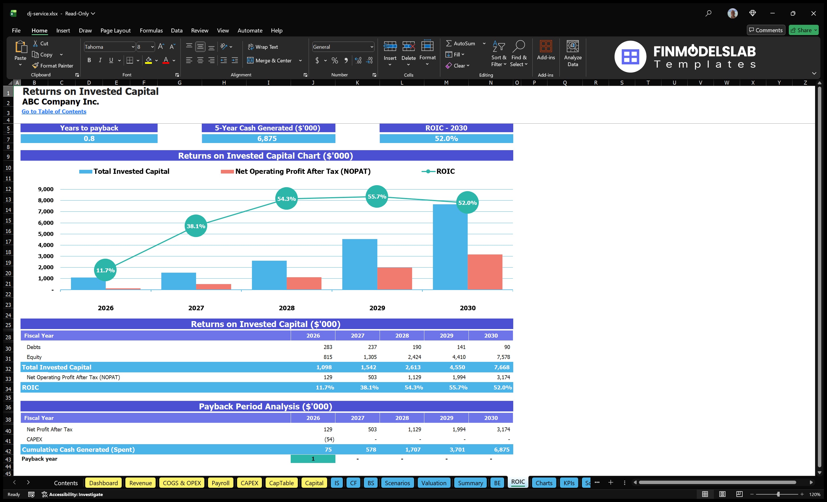 dj service financial model roic financialmodelslab