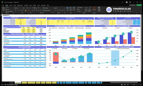 Drive-In Concert Financial Model dashboard summarizing key KPIs, runway and cash position with a dynamic dashboard for performance tracking, investor-ready charts and clarity on cash-flow blind spots