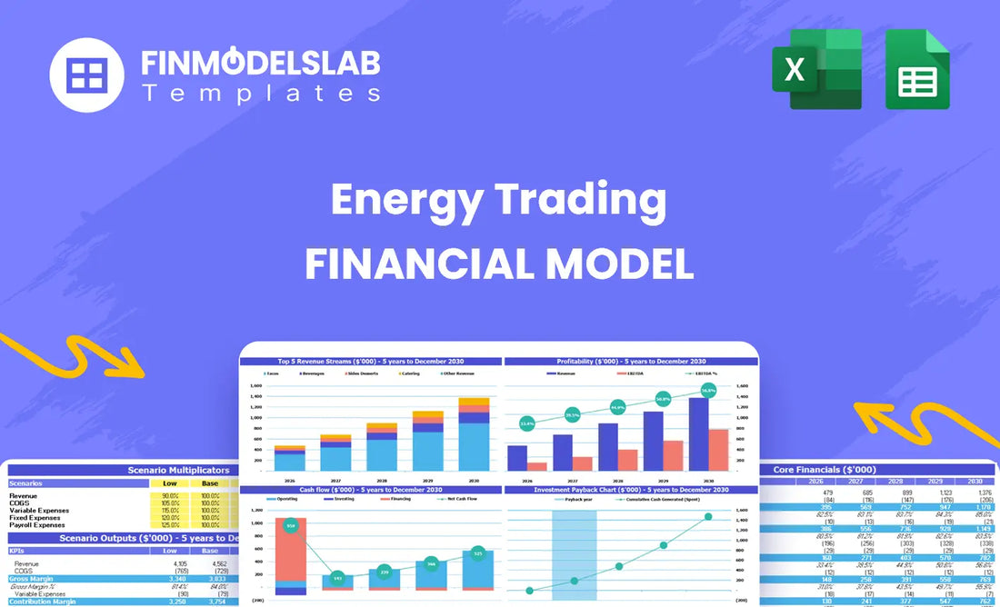 Energy Trading Financial Model head image summarizing key model purpose, structure and navigation for trading P&L, risk, cash and valuation to help users avoid cash-flow blind spots and onboarding delays