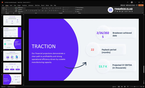 envelope manufacturing tracrtion slide financialmodelslab