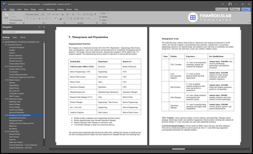 environmental technology business plan management financialmodelslab