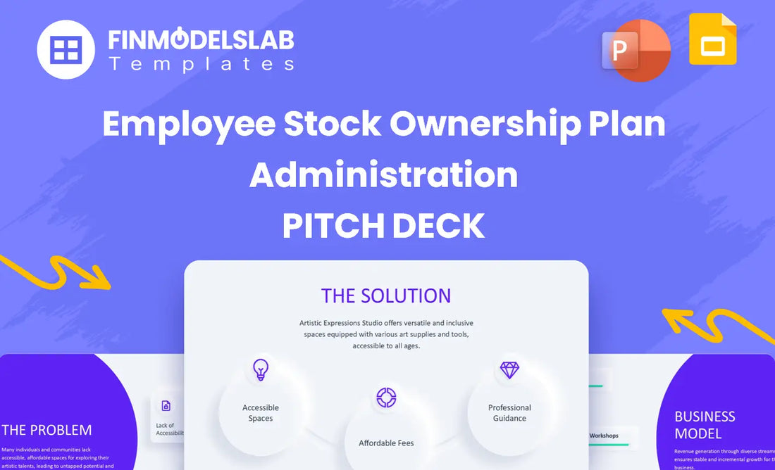Employee Stock Ownership Plan Administration Investment Pitch Deck - investor pitch built to win funding, pitch clearer value, and present investor-ready structure with financial snapshot and fundraising ask; helps founders save time and address unclear investor expectations and tight deadlines