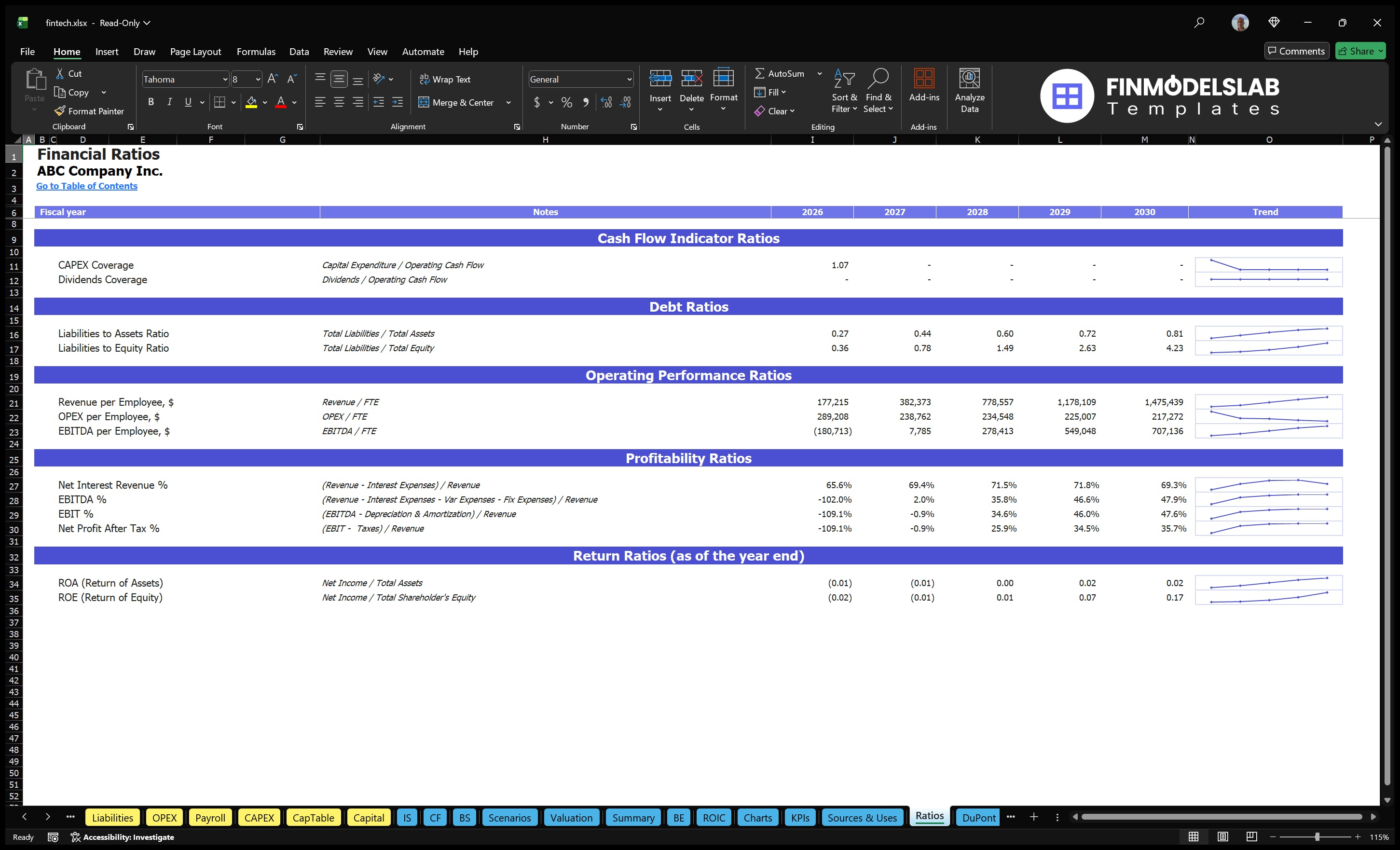 fintech financial model ratios financialmodelslab