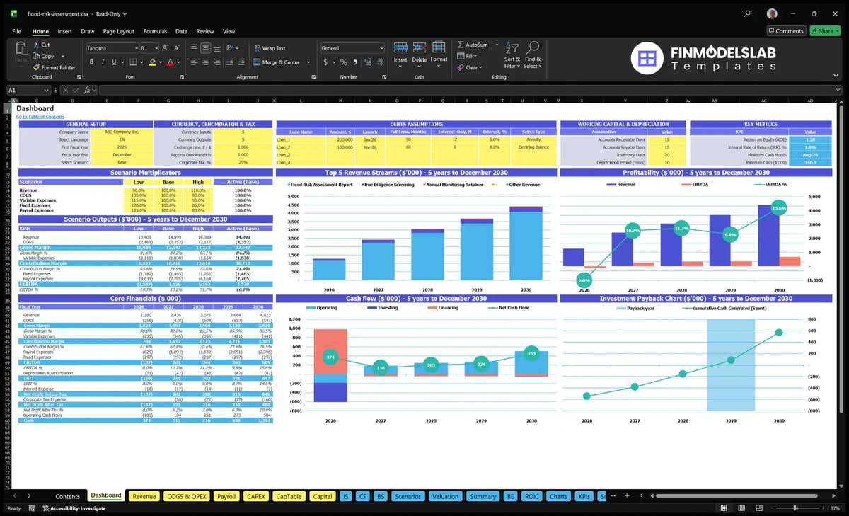 Financial Risk Model Validation Report Example Flood Risk Assessment Financial Model Template (Excel)