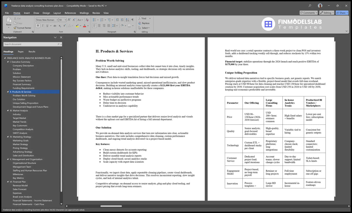 Freelance Data Analysis Business Plan Template - 5 Years