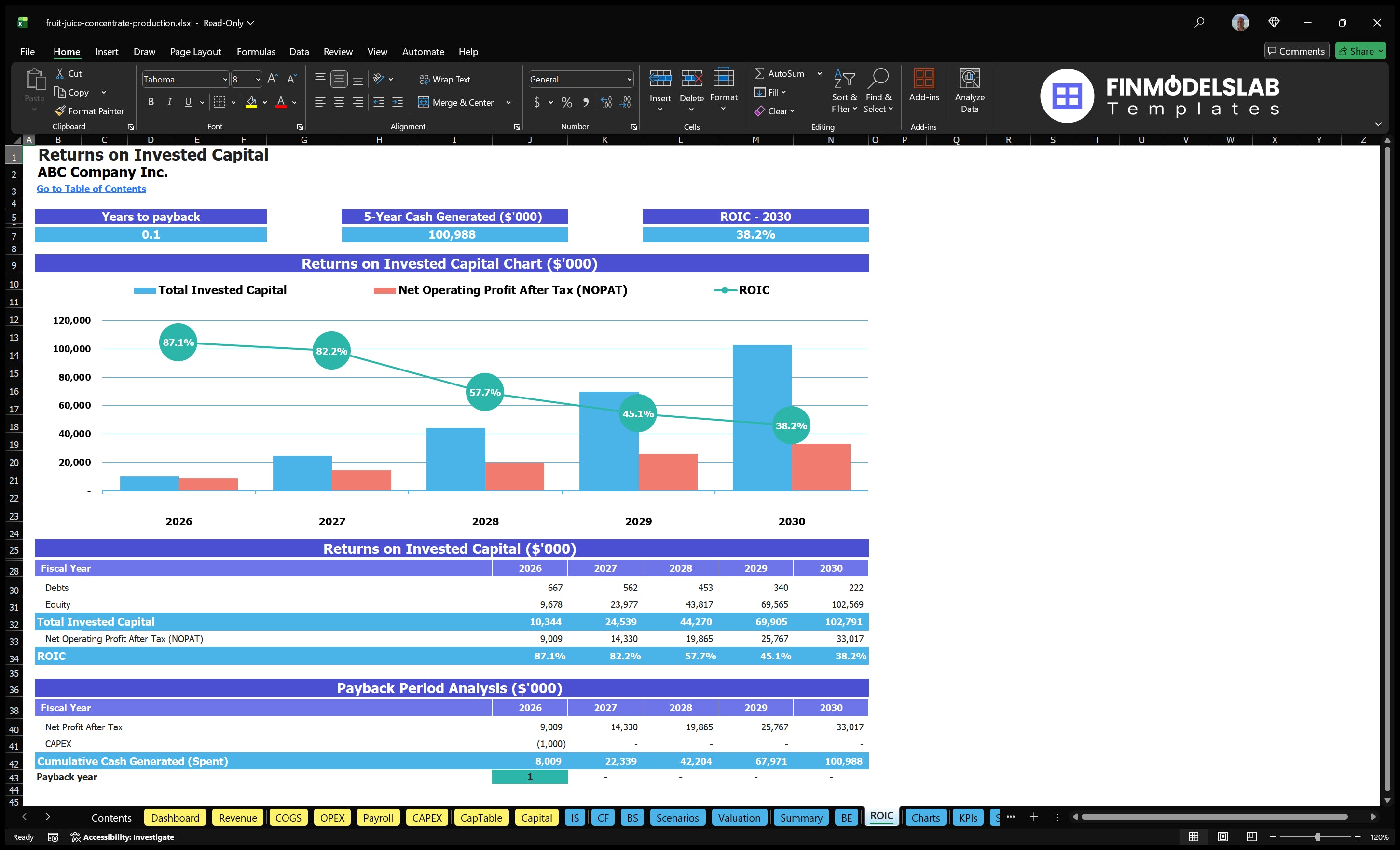 fruit juice concentrate production financial model roic financialmodelslab