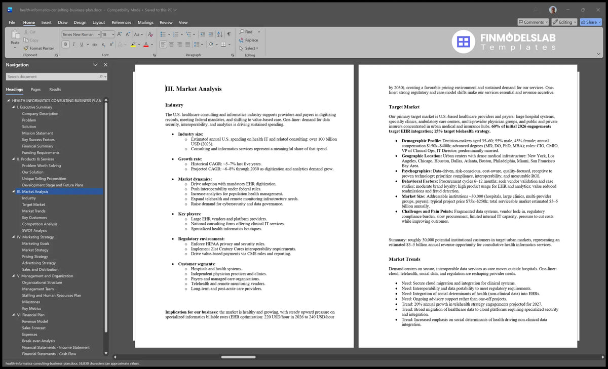 Health Informatics Consulting 5-Year Plan Template w/ EBITDA