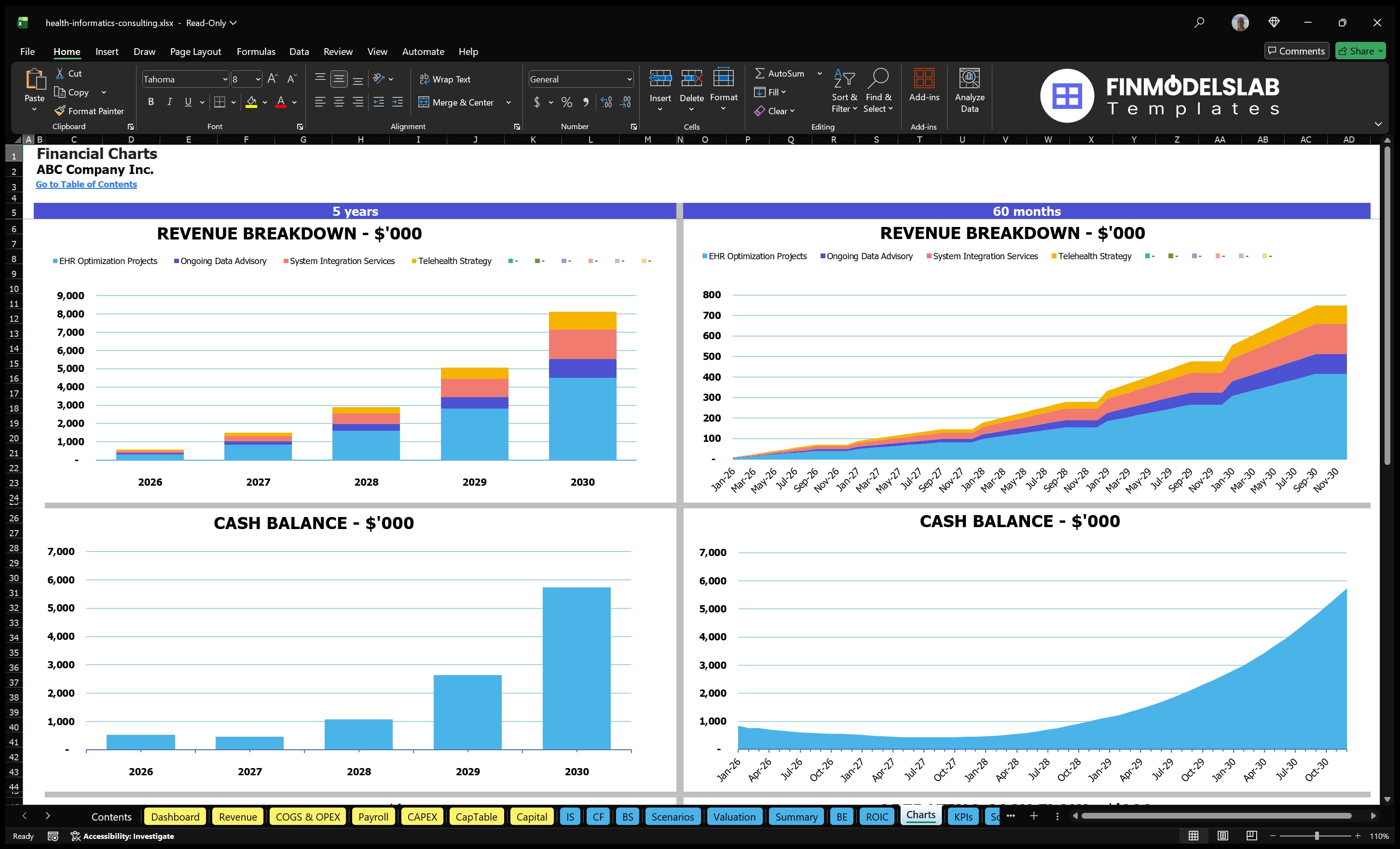 health informatics consulting financial model charts financialmodelslab