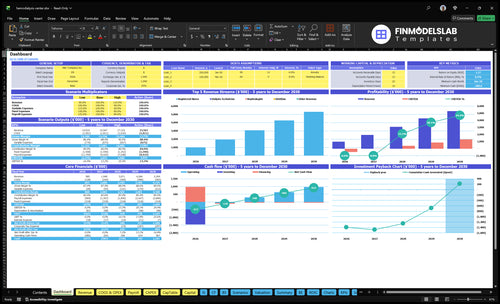 Hemodialysis Center Financial Model dashboard summarizing key KPIs, runway and cash position with dynamic charts and metrics for performance tracking, investor-ready reporting and cash-flow blind-spot visibility