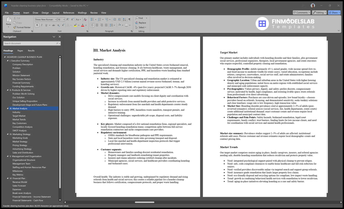 Hoarder Cleanup Plan Template - 5Yr Forecasts, 3Mo Breakeven
