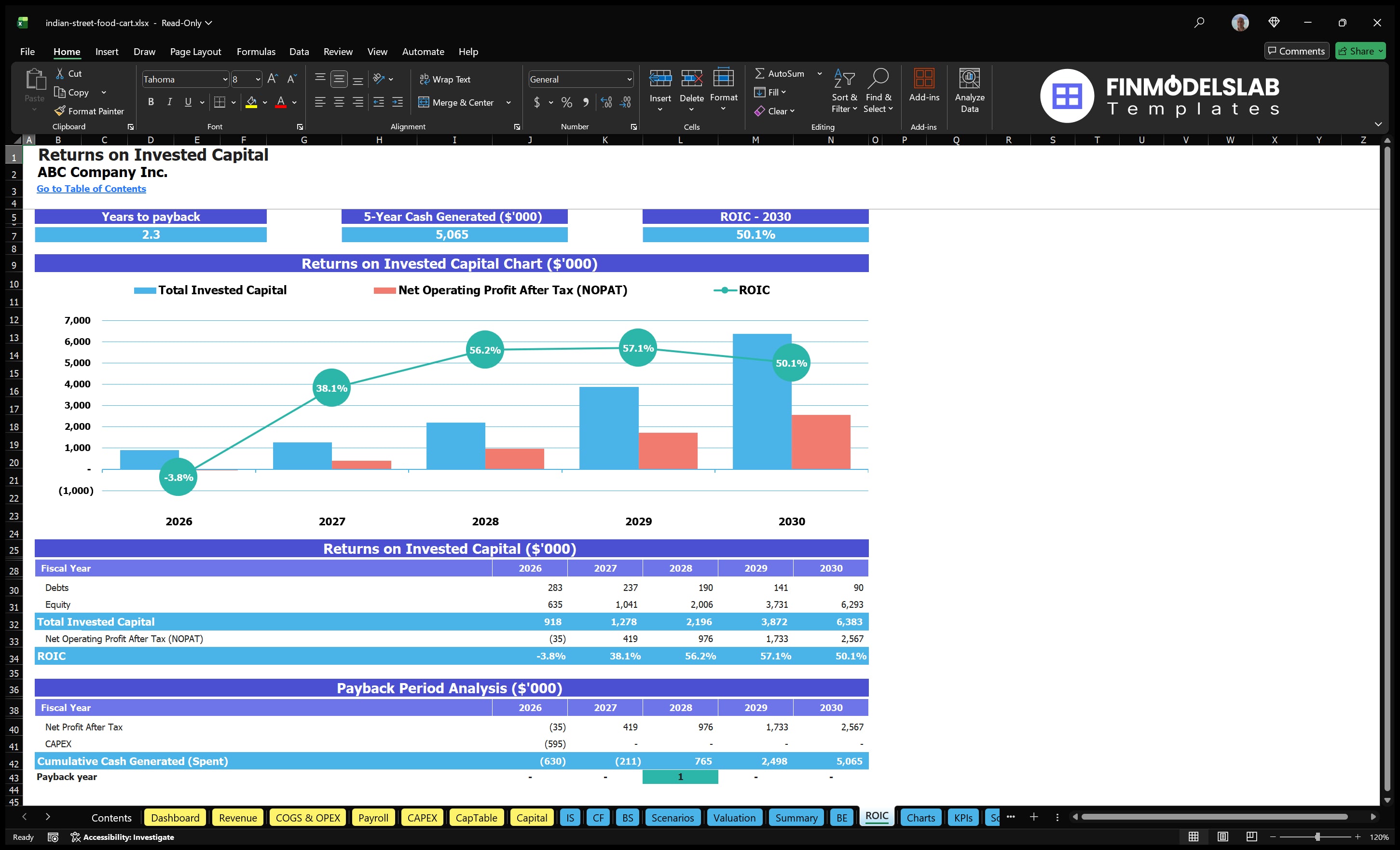 indian street food cart financial model roic financialmodelslab