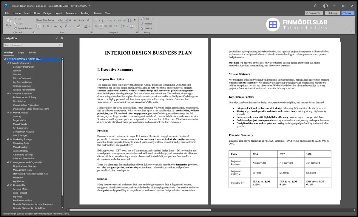 Interior Design Business Plan Template with Forecasts