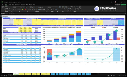 Investigative Genetic Genealogy Service Financial Model dashboard summarizes key KPIs, runway/cash and performance with a dynamic dashboard, highlighting investor-ready charts and fixing cash-flow blind spots