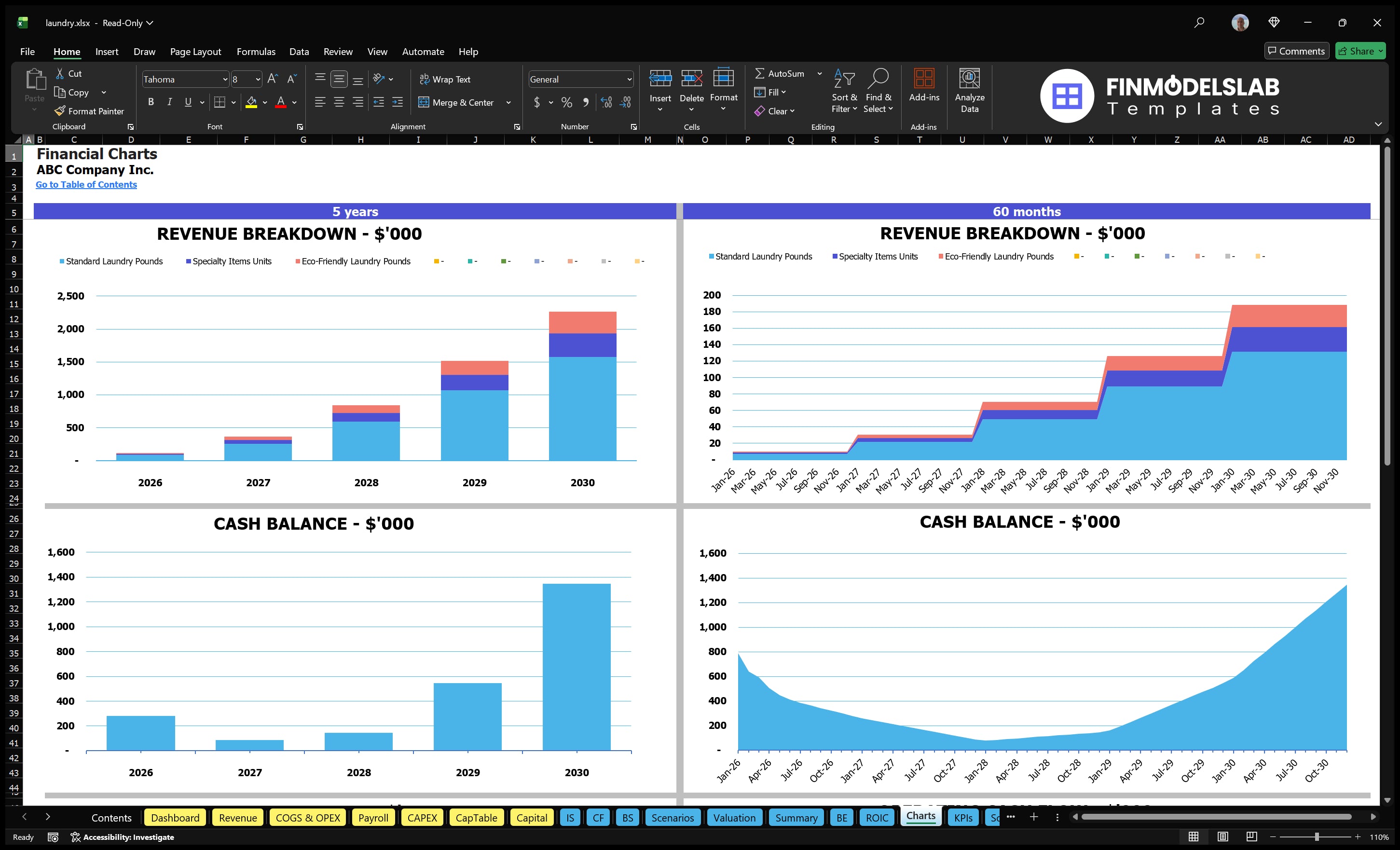 laundry financial model charts financialmodelslab