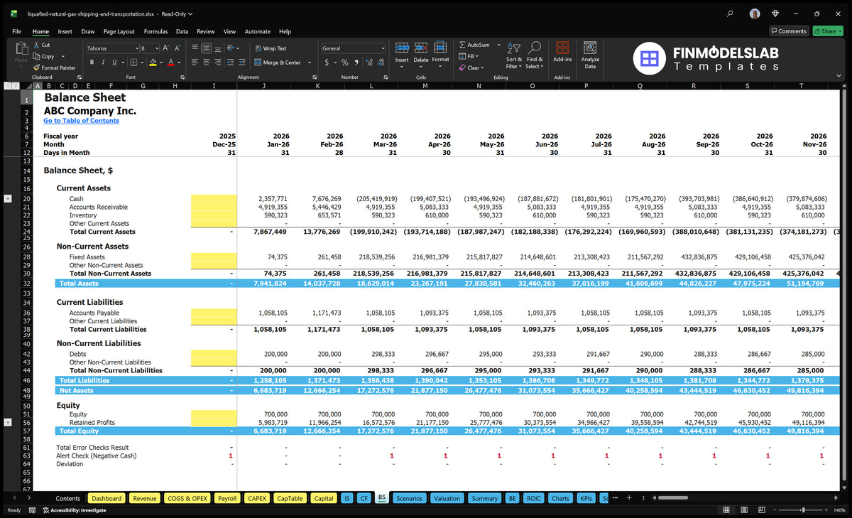Editable Liquefied Natural Gas Shipping And Transportation Financial Model