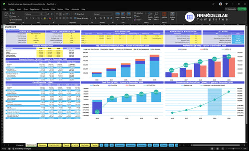 LNG Shipping and Transportation Financial Model dashboard summarizes key KPIs, cash runway and performance with a dynamic dashboard, investor-ready charts and user-friendly view to spot cash-flow blind spots